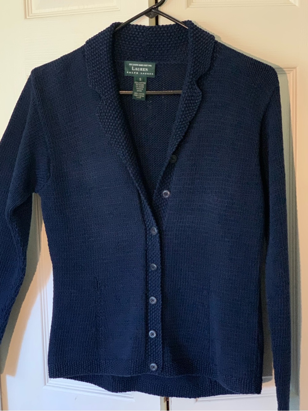 Lauren Ralph Lauren Vintage Navy Button Front Sweater Cardigan 100% Cotton S